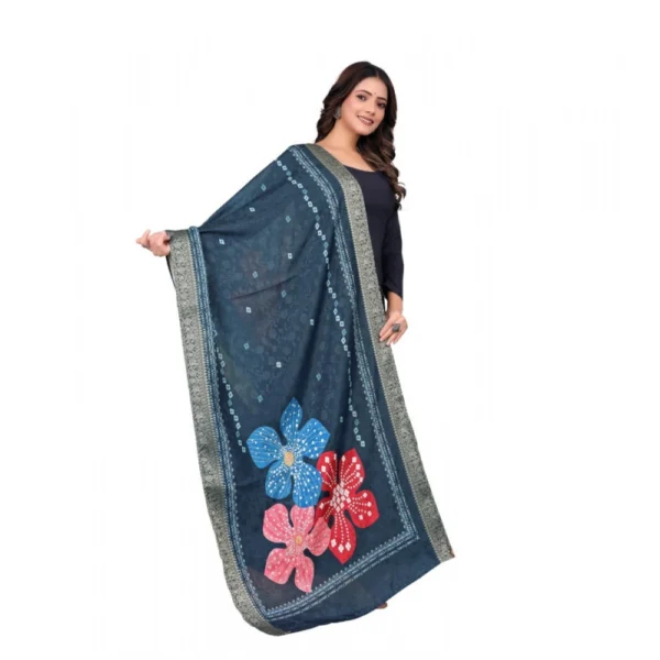 Women's chanderi silk  Printed Dupatta (Navy Blue, Length: 2 Mtr) - Image 2