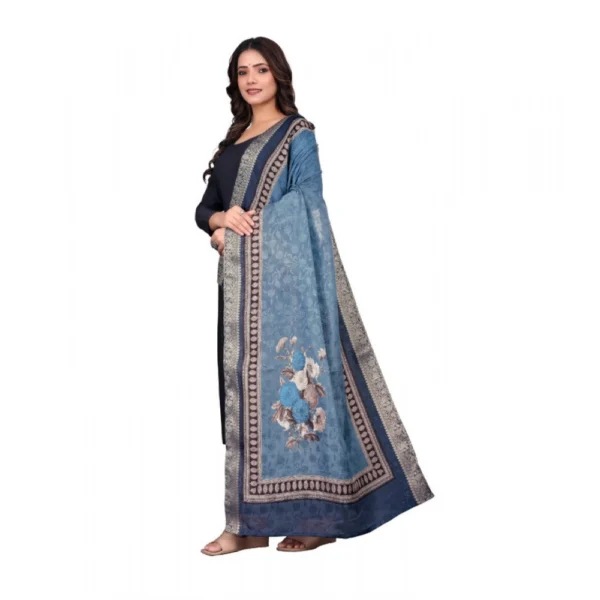 Women's chanderi silk  Printed Dupatta (Navy Blue, Length: 2 Mtr) - Image 4