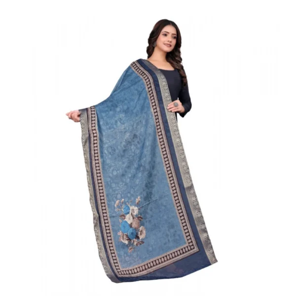 Women's chanderi silk  Printed Dupatta (Navy Blue, Length: 2 Mtr) - Image 3