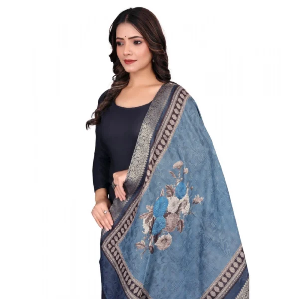 Women's chanderi silk  Printed Dupatta (Navy Blue, Length: 2 Mtr) - Image 2