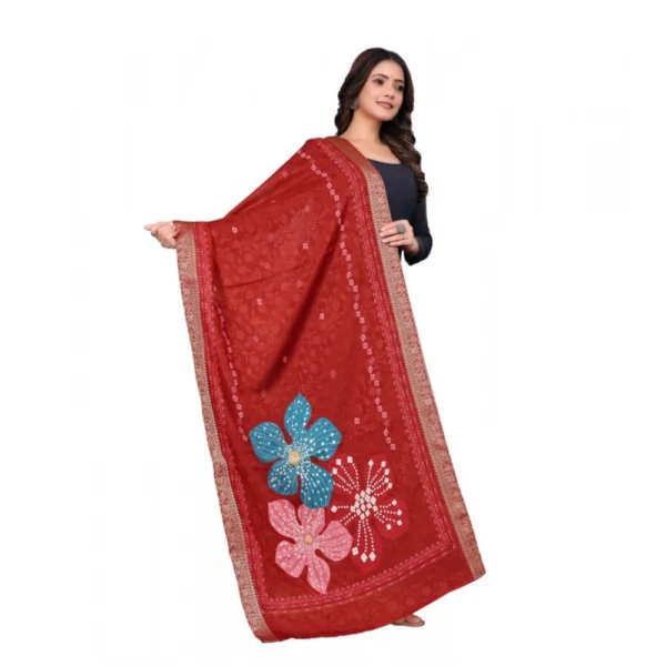 Women's chanderi silk  Printed Dupatta (Red, Length: 2 Mtr) - Image 3