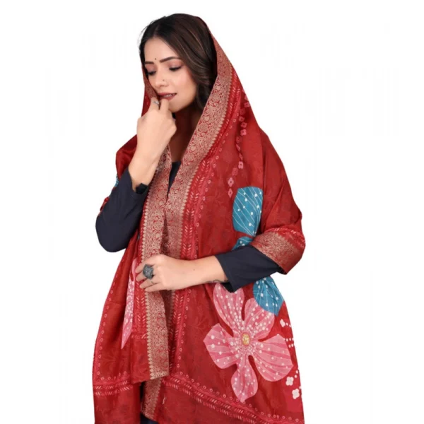 Women's chanderi silk  Printed Dupatta (Red, Length: 2 Mtr) - Image 2