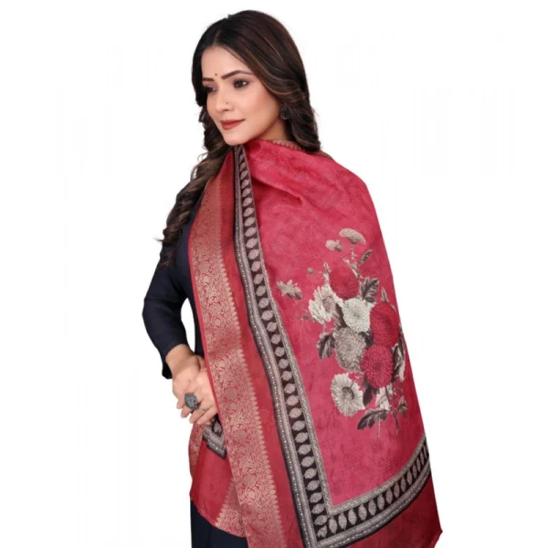 Women's chanderi silk  Printed Dupatta (Red, Length: 2 Mtr) - Image 2