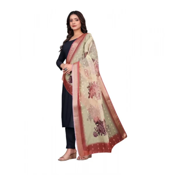 Women's chanderi silk  Printed Dupatta (Beige, Length: 2 Mtr) - Image 4