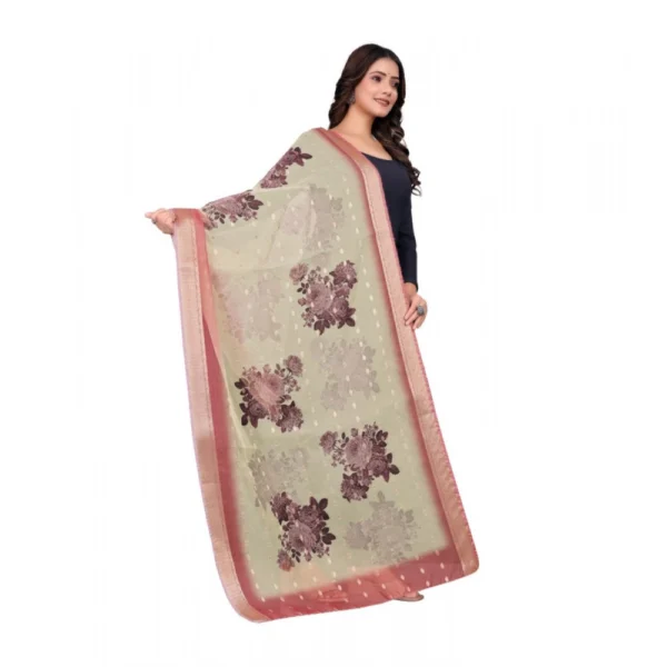 Women's chanderi silk  Printed Dupatta (Beige, Length: 2 Mtr) - Image 3