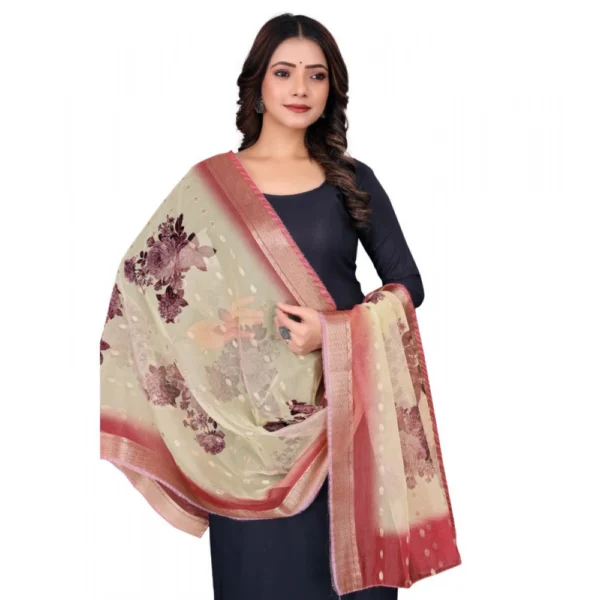 Women's chanderi silk  Printed Dupatta (Beige, Length: 2 Mtr) - Image 2
