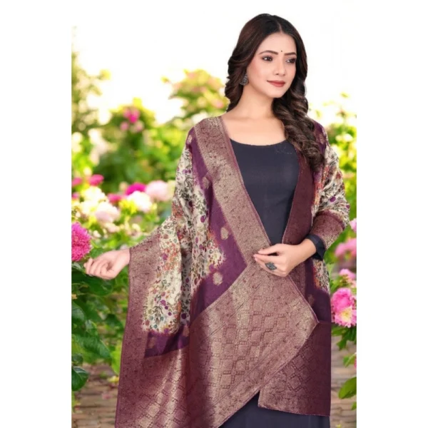 Women's chanderi silk  Printed Dupatta (Magenta, Length: 2 Mtr) - Image 2