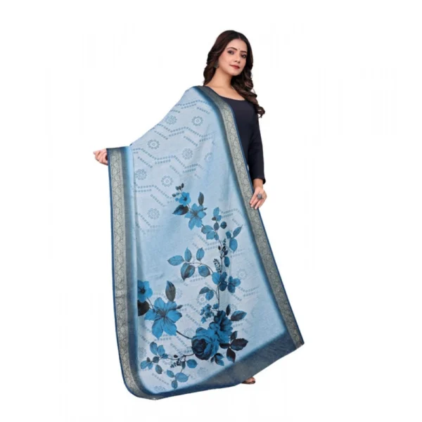 Women's chanderi silk  Printed Dupatta (Blue, Length: 2 Mtr) - Image 3