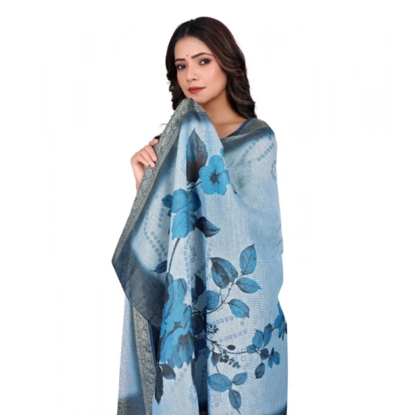 Women's chanderi silk  Printed Dupatta (Blue, Length: 2 Mtr) - Image 2
