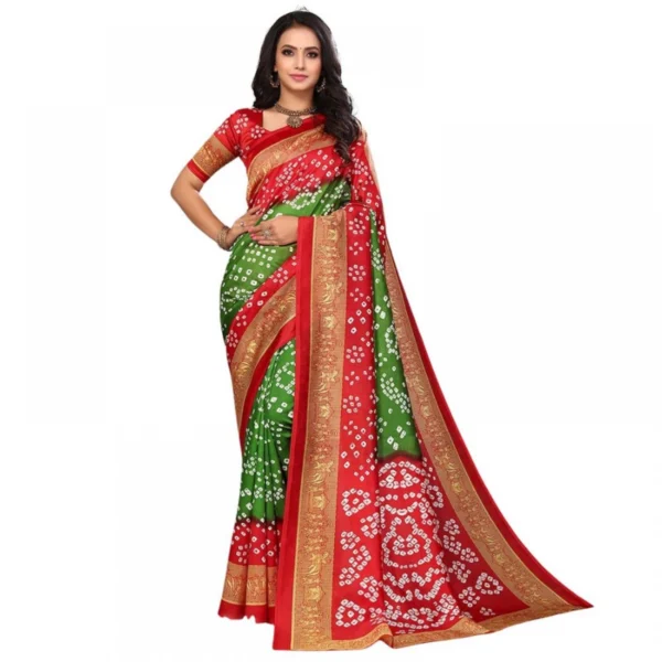 Women's Litchi silk Printed Saree With Unstitched Blouse  5-6 Mtrs (Green)