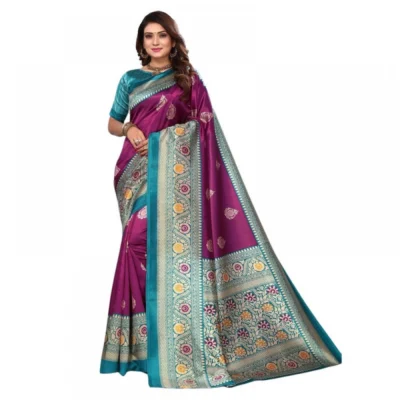 Women's Litchi silk Printed Saree With Unstitched Blouse  5-6 Mtrs (Magenta)
