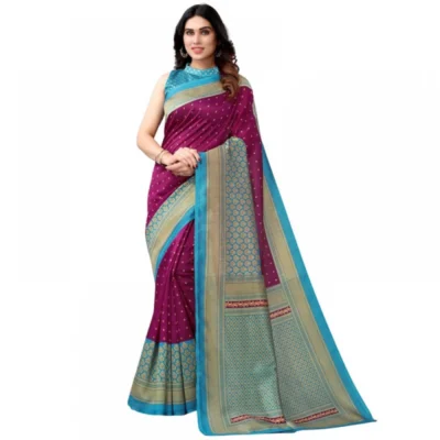Women's Litchi silk Printed Saree With Unstitched Blouse  5-6 Mtrs (Magenta)