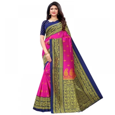 Women's Litchi silk Printed Saree With Unstitched Blouse  5-6 Mtrs (Pink)