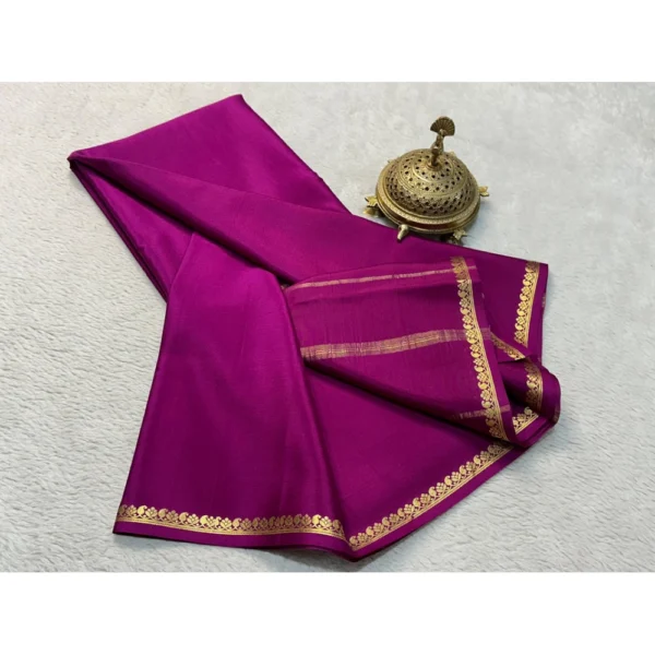 Women's Crepe Chit Pallu Solid Saree With Unstitched Blouse 5.5Mtr (Dark Purple) - Image 2