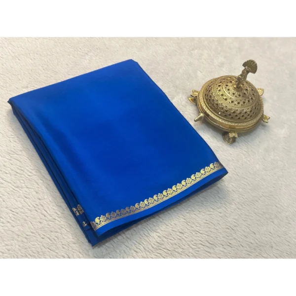 Women's Crepe Chit Pallu Solid Saree With Unstitched Blouse 5.5Mtr (Blue)