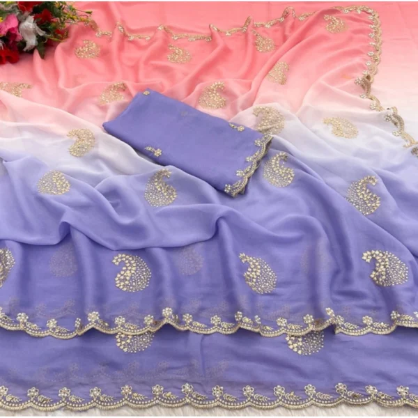 Women's Digital Printed  Geogette Saree With Unstitched Blouse (Purple, 5-6 Mtrs) - Image 2
