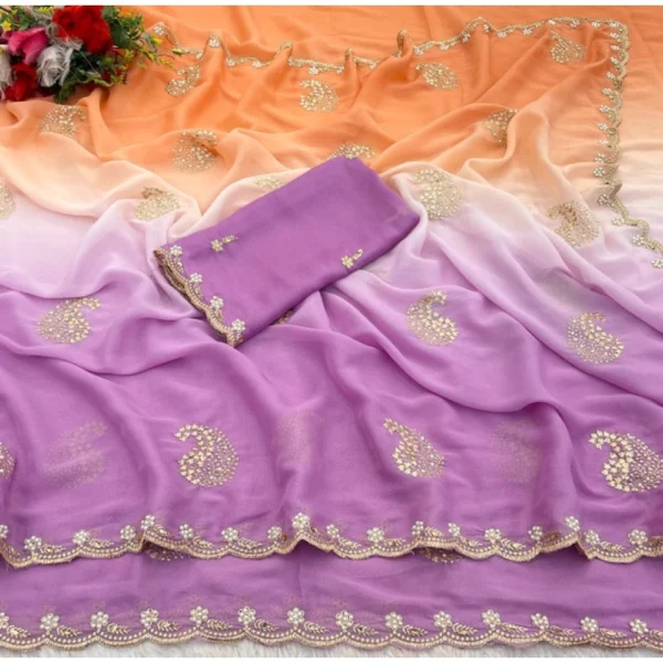 Women's Digital Printed  Geogette Saree With Unstitched Blouse (Wine, 5-6 Mtrs) - Image 2