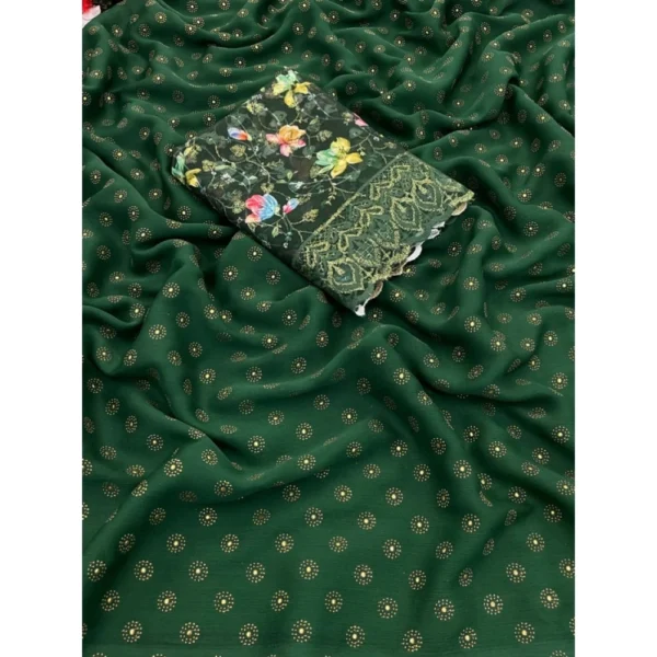 Women's Printed Brasso Saree With Unstitched Blouse (Green, 5-6 Mtrs) - Image 5