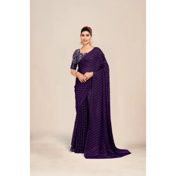 Women's Printed Brasso Saree With Unstitched Blouse (Purple, 5-6 Mtrs) - Image 2