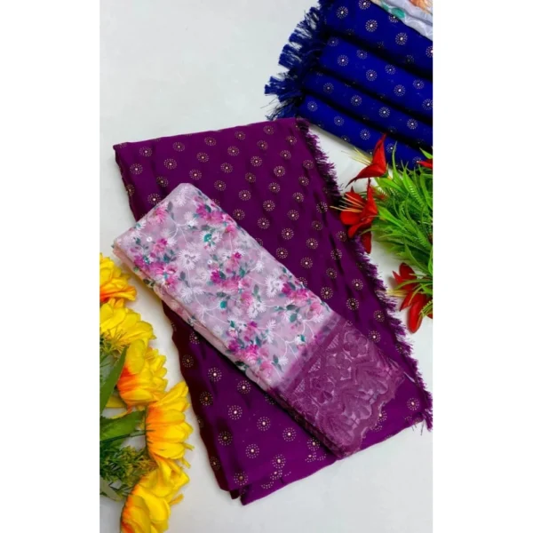 Women's Printed Brasso Saree With Unstitched Blouse (Magenta, 5-6 Mtrs) - Image 7