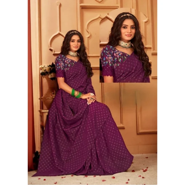 Women's Printed Brasso Saree With Unstitched Blouse (Magenta, 5-6 Mtrs) - Image 6