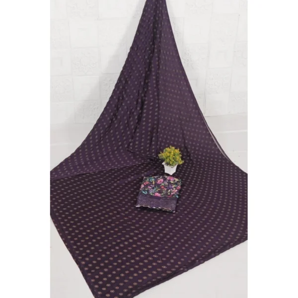 Women's Printed Brasso Saree With Unstitched Blouse (Magenta, 5-6 Mtrs) - Image 5