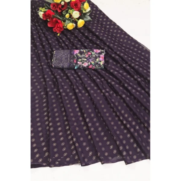Women's Printed Brasso Saree With Unstitched Blouse (Magenta, 5-6 Mtrs) - Image 4