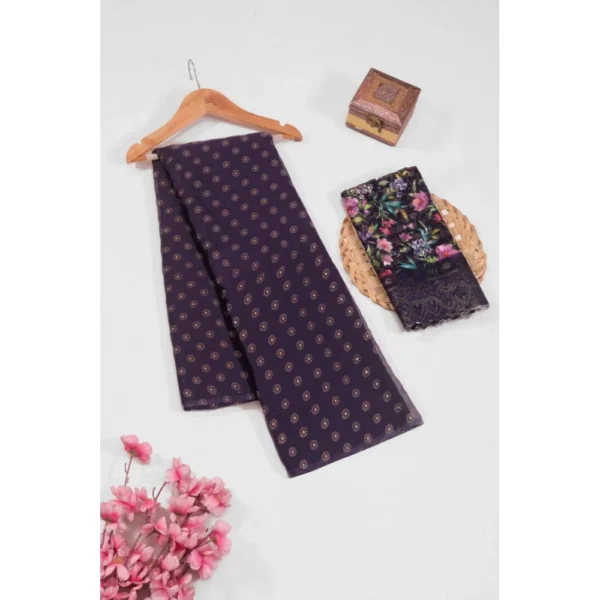 Women's Printed Brasso Saree With Unstitched Blouse (Magenta, 5-6 Mtrs) - Image 3