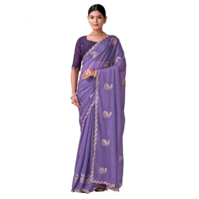 Women's Digital Printed  Georgette Saree With Unstitched Blouse (Lavendar, 5-6 Mtrs)