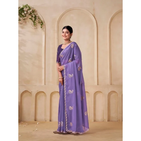 Women's Digital Printed  Georgette Saree With Unstitched Blouse (Lavendar, 5-6 Mtrs) - Image 3