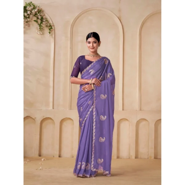 Women's Digital Printed  Georgette Saree With Unstitched Blouse (Lavendar, 5-6 Mtrs) - Image 2