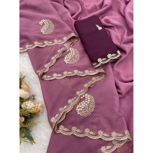 Women's Digital Printed  Georgette Saree With Unstitched Blouse (Pink, 5-6 Mtrs) - Image 4