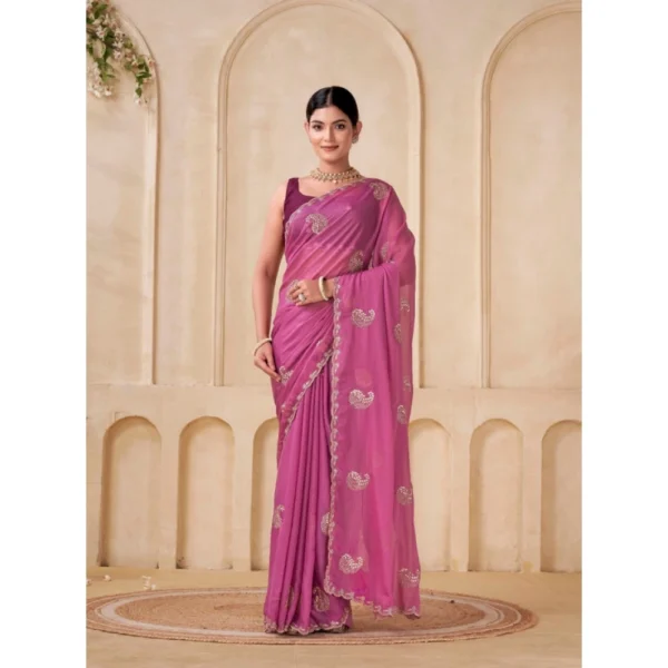Women's Digital Printed  Georgette Saree With Unstitched Blouse (Pink, 5-6 Mtrs) - Image 3