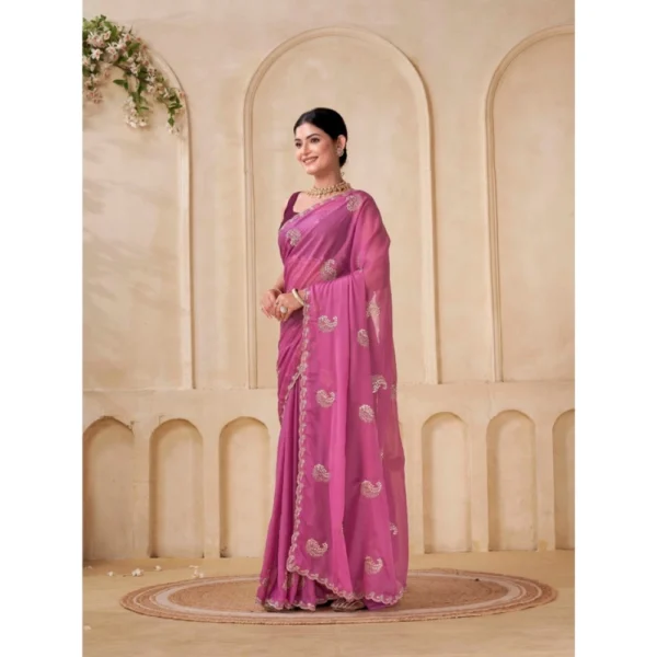 Women's Digital Printed  Georgette Saree With Unstitched Blouse (Pink, 5-6 Mtrs) - Image 2