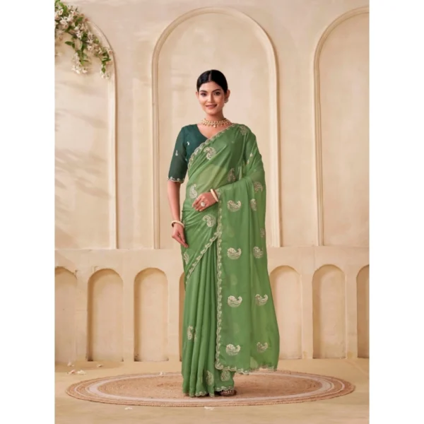 Women's Digital Printed  Georgette Saree With Unstitched Blouse (Pista, 5-6 Mtrs) - Image 4