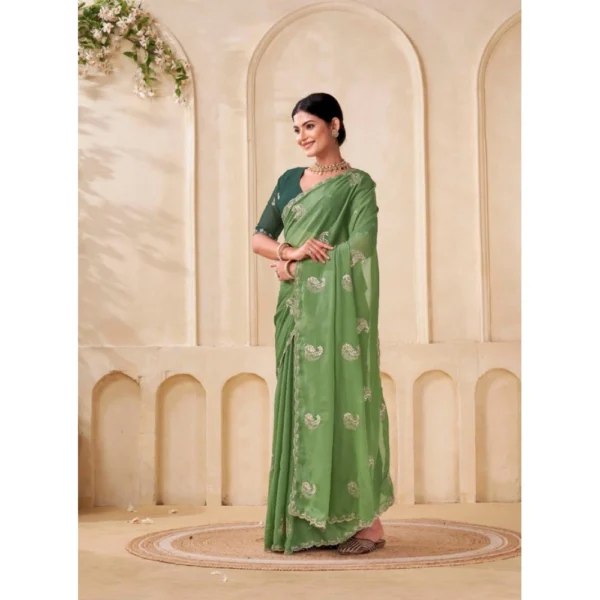 Women's Digital Printed  Georgette Saree With Unstitched Blouse (Pista, 5-6 Mtrs) - Image 2