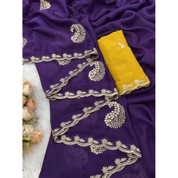 Women's Digital Printed  Georgette Saree With Unstitched Blouse (Purple, 5-6 Mtrs) - Image 4