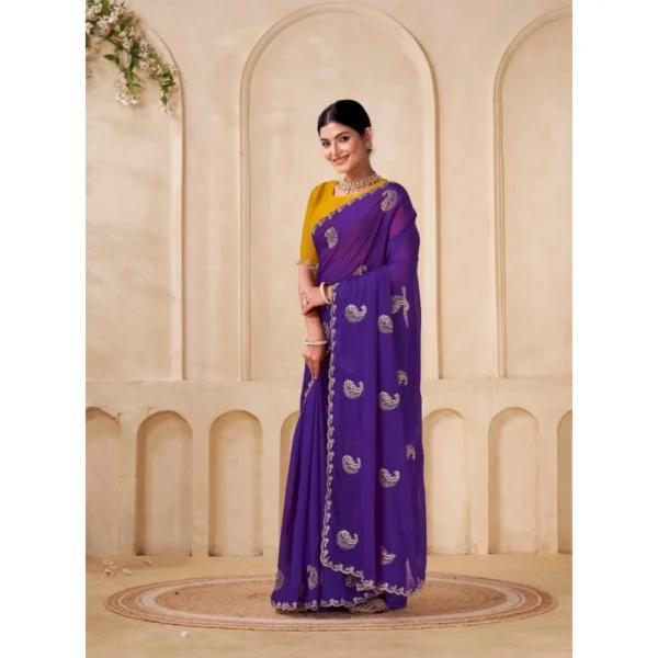 Women's Digital Printed  Georgette Saree With Unstitched Blouse (Purple, 5-6 Mtrs) - Image 2