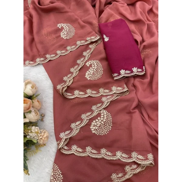 Women's Digital Printed  Georgette Saree With Unstitched Blouse (Red, 5-6 Mtrs) - Image 4