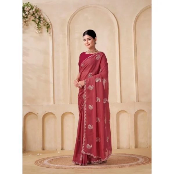 Women's Digital Printed  Georgette Saree With Unstitched Blouse (Red, 5-6 Mtrs) - Image 2