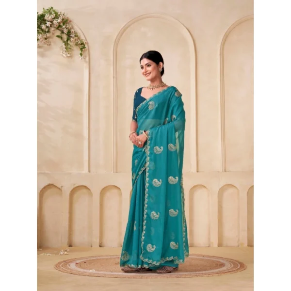 Women's Digital Printed  Georgette Saree With Unstitched Blouse (Sky, 5-6 Mtrs) - Image 2