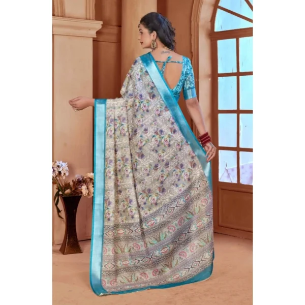 Women's Printed Cotton Linen Saree withPrinted  Saree With Unstitched Blouse (Rust  , 5-6Mtrs) - Image 2