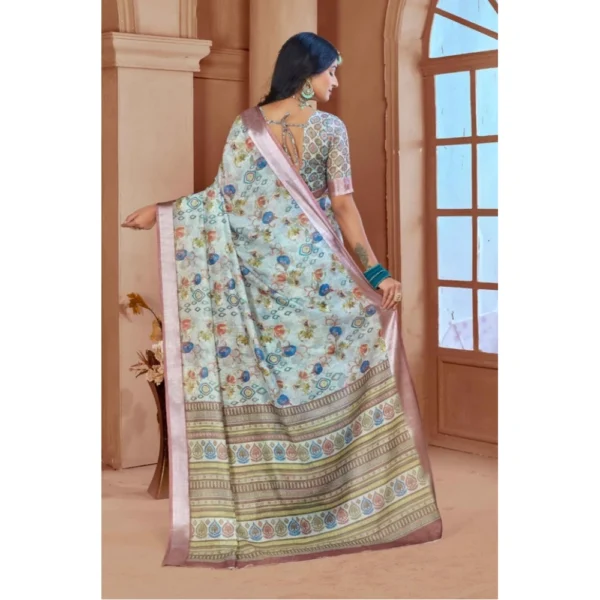 Women's Printed Cotton Linen Saree withPrinted  Saree With Unstitched Blouse (Rust  , 5-6Mtrs) - Image 2