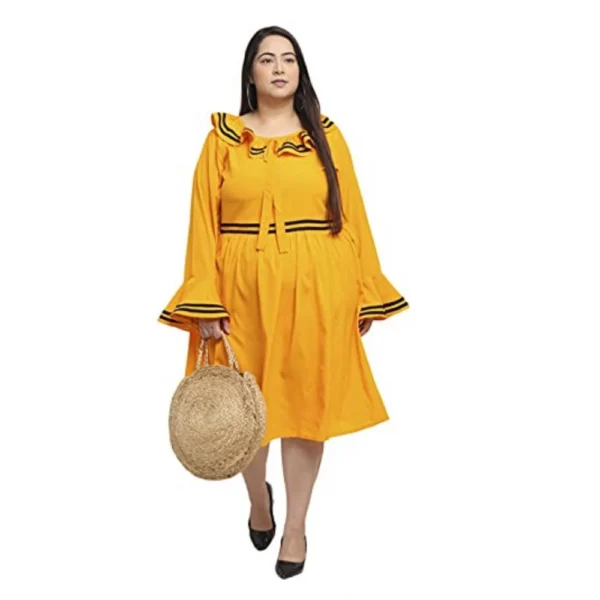 Women's Crepe Solid Knee Length Fit and Flare Dress (Yellow) - Image 6