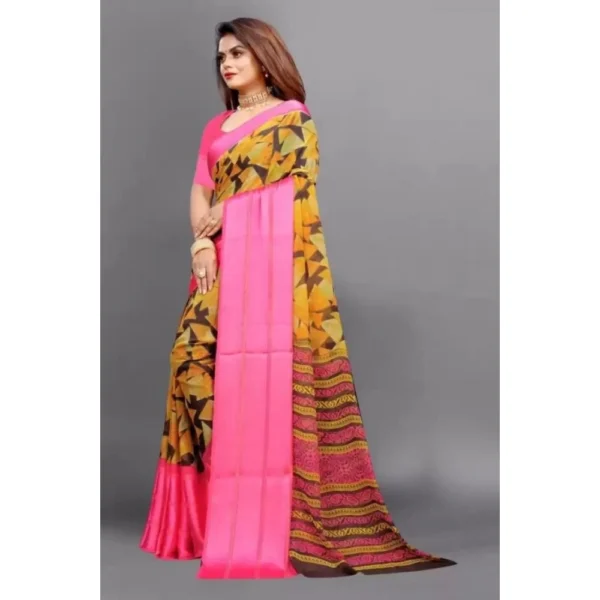 Women's Satin Patta Printed Saree With Unstitched Blouse (Pink) - Image 2