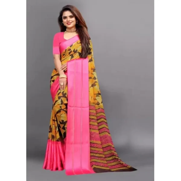 Women's Satin Patta Printed Saree With Unstitched Blouse (Pink) - Image 4