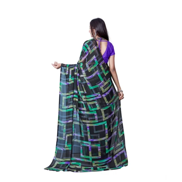 Women's Georgette Printed Saree With Unstitched Blouse (Green) - Image 2