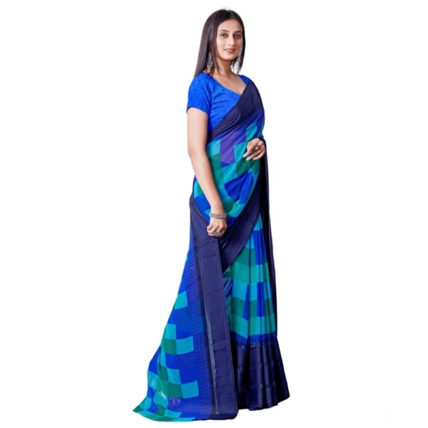 Women's Satin Patta Printed Saree With Unstitched Blouse (Skyblue) - Image 4