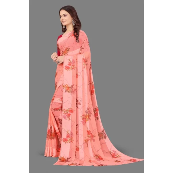 Women's Satin Patta Printed Saree With Unstitched Blouse (Peach) - Image 5