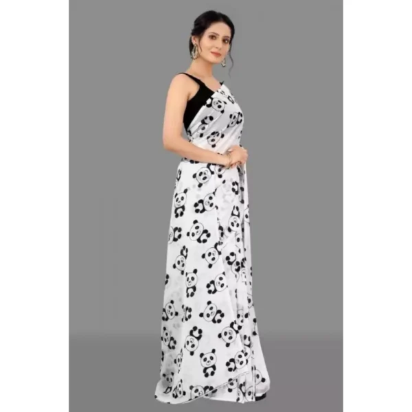 Women's Georgette Printed Saree With Unstitched Blouse (White) - Image 3